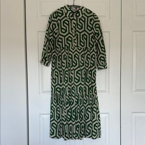 Zara Green and Cream Geometric Maxi Dress